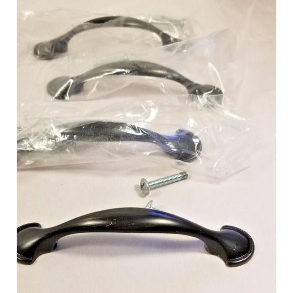 4 Antique Bronze colored Drawer Cabinet Pulls 3" Handles Knobs Never Used VTG - Picture 1 of 5